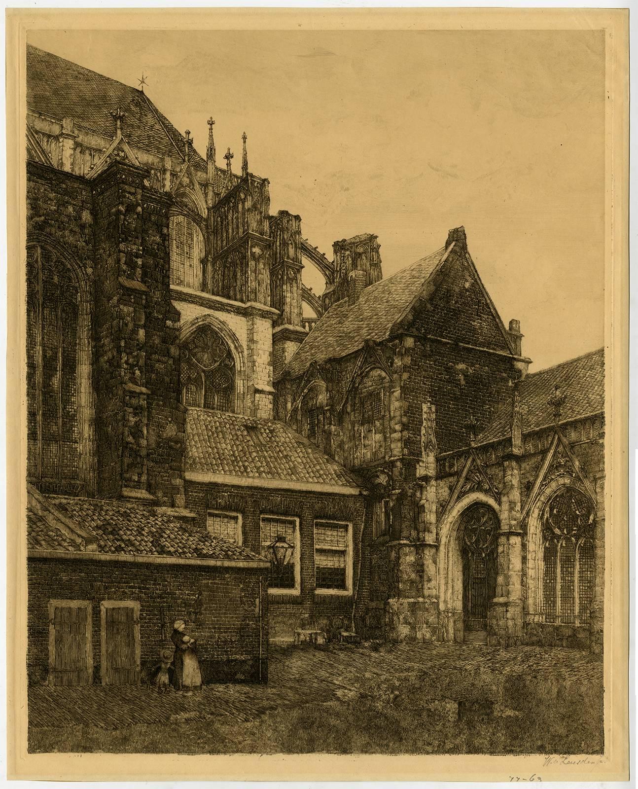 Willem van Leusden Landscape Print - Untitled - A view from the South East of the Dom Church in Utrecht.