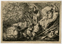 Untitled - A sleeping shepherd with his dog and goats.