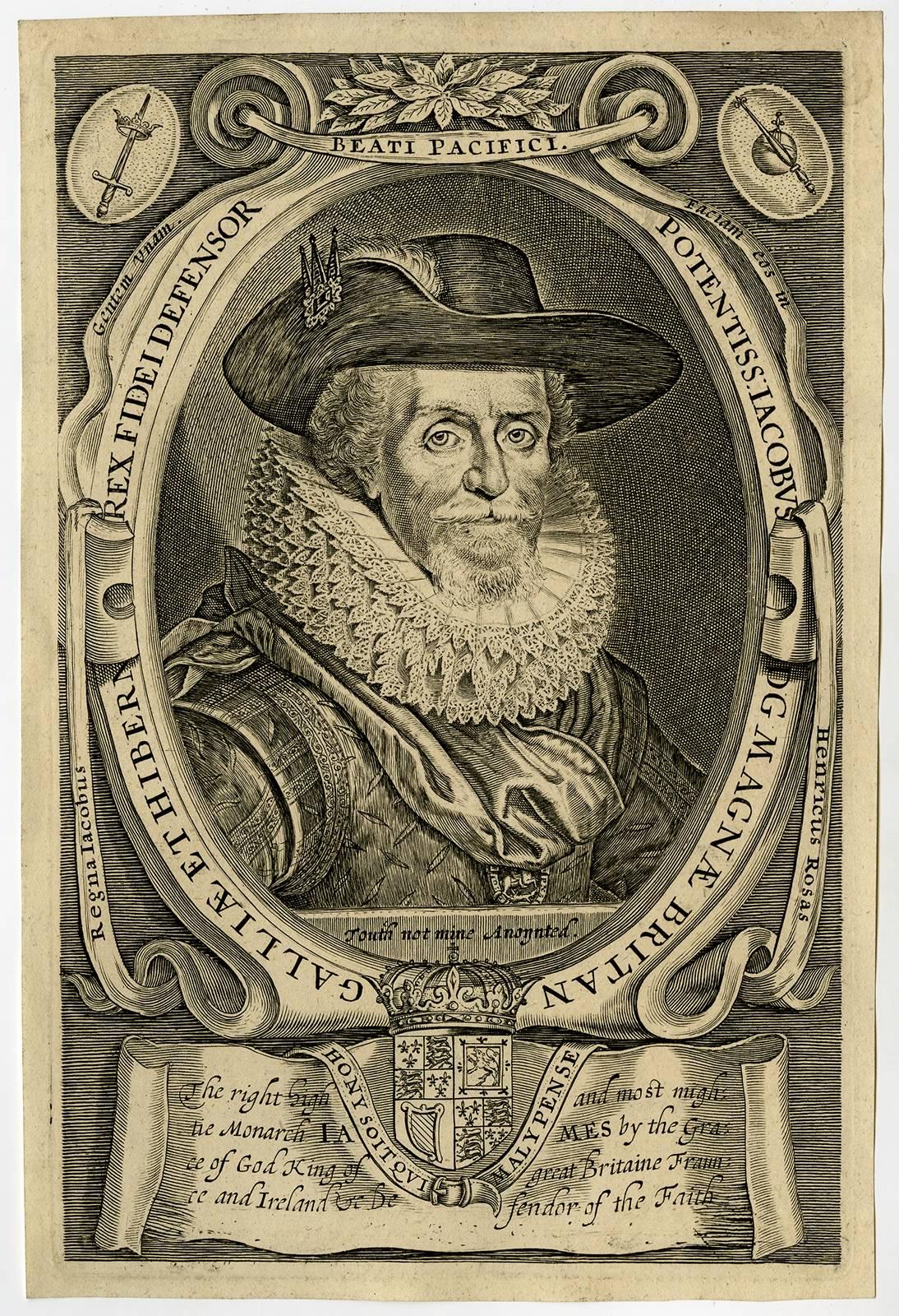 Willem de Passe Portrait Print - The right high and most mightie monarch James [..].
