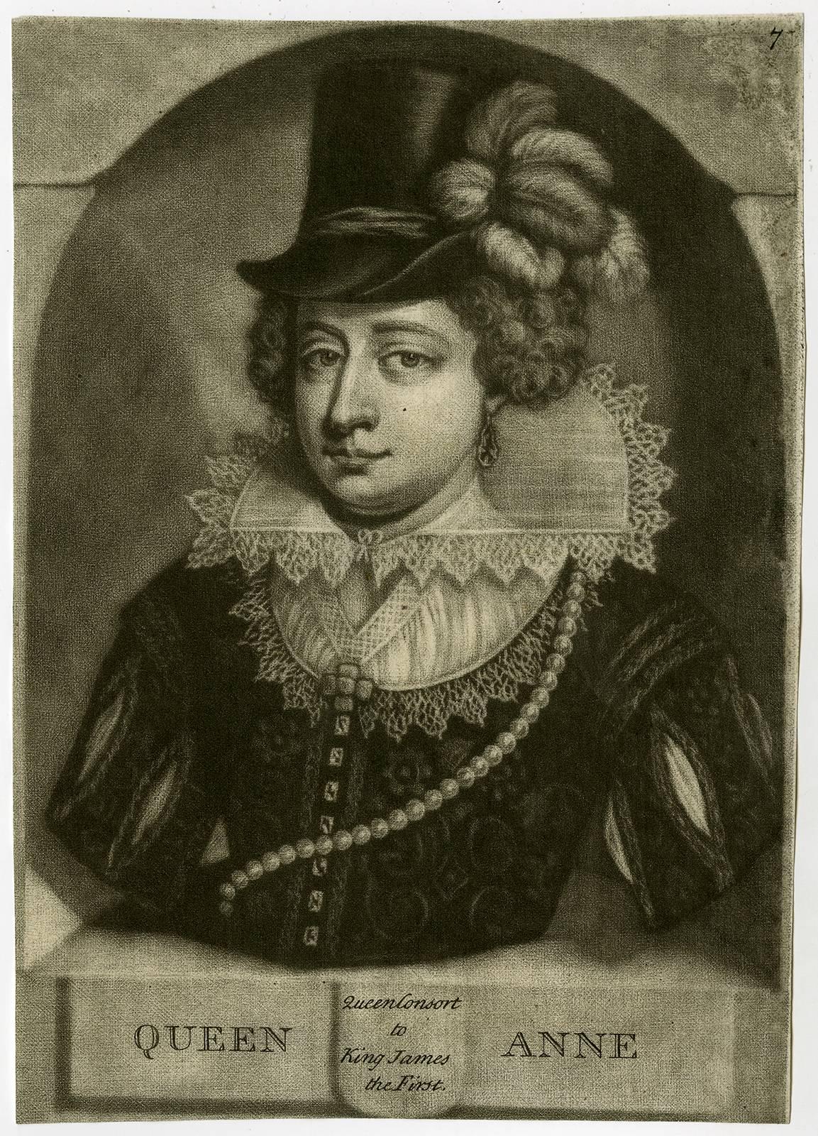John Faber II Portrait Print - Queen Anne - Portrait of Queen Anne of Denmark.