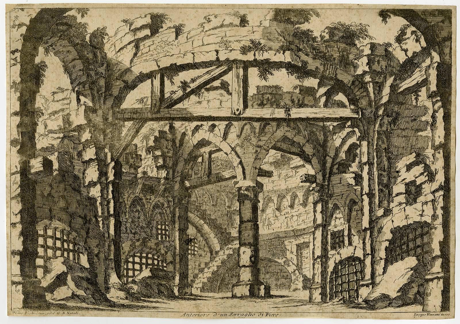 Jacopo Vezzani Figurative Print - Anteriore d'un serraglio di Fiere.
