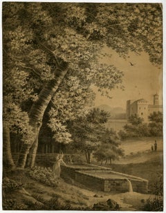 Untitled - An Italianate landscape with a large tree near a spring.