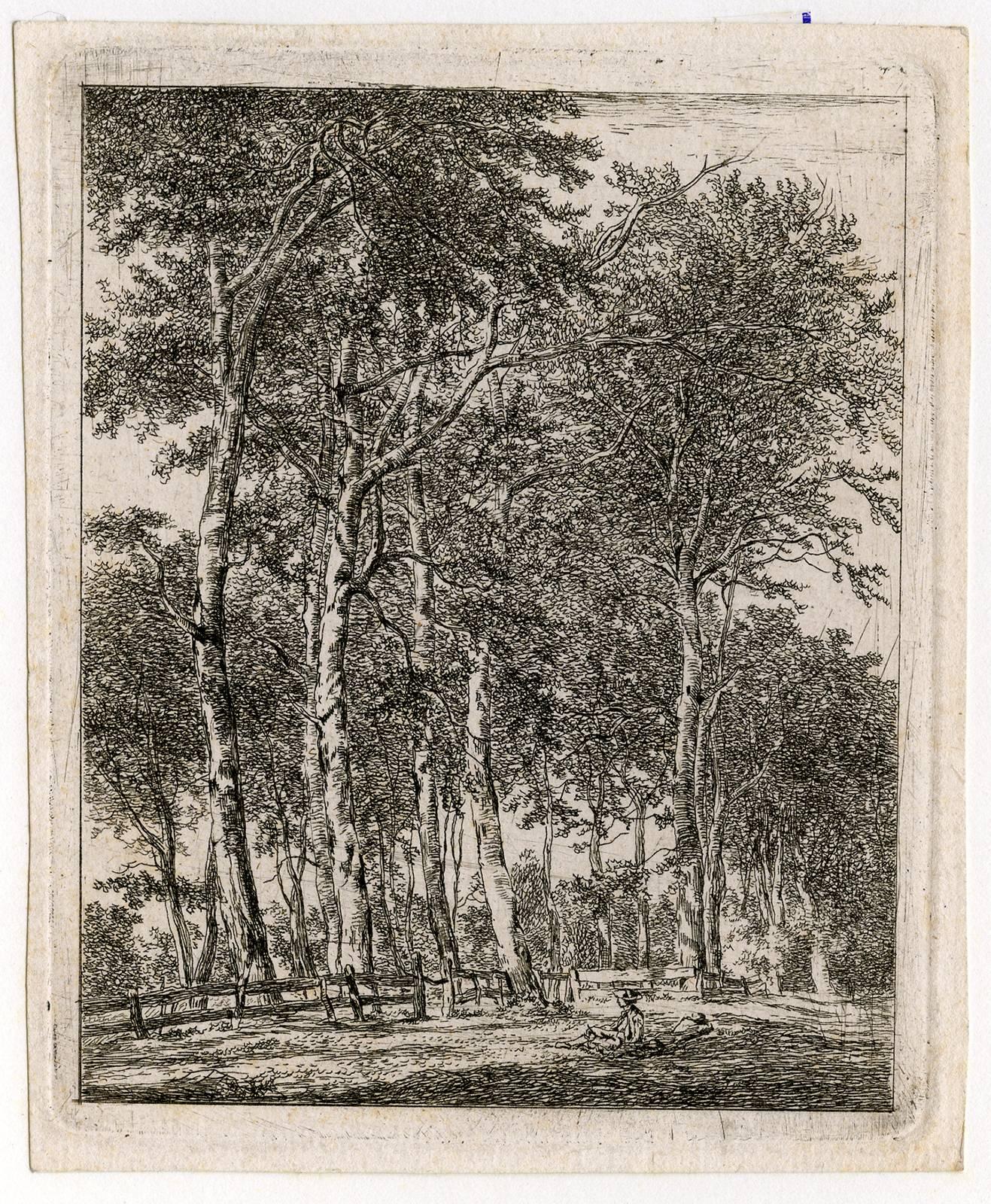 Untitled - A copse of trees with two resting figures in the foreground. - Print by Hermanus van Brussel