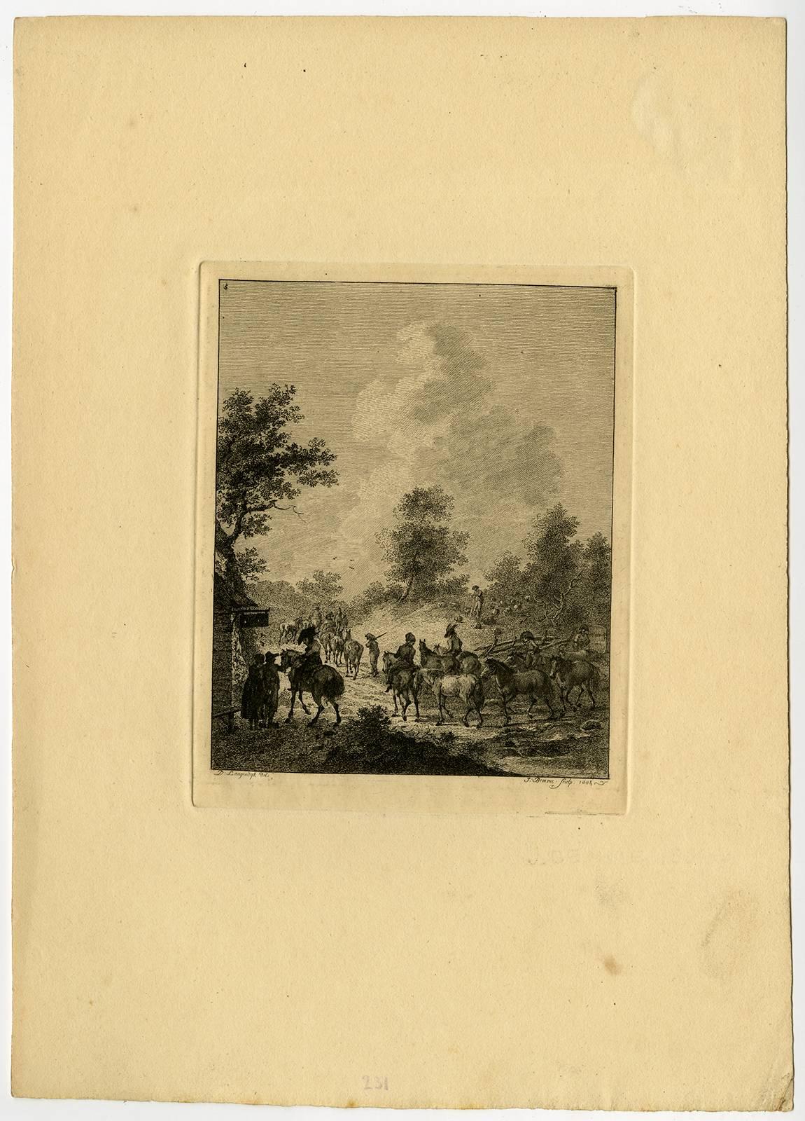 Untitled - Set of 6 landscapes with military subjects. - Beige Landscape Print by Johannes Adriaansz Bemme