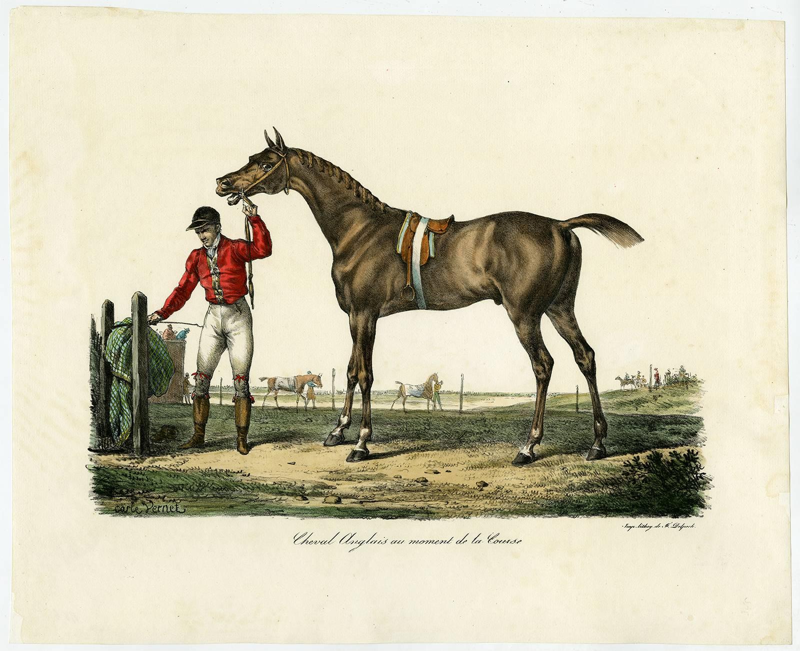 Cheval Anglais au moment de la Course - La Lilly. Jument Francaise. - Print by Carle Vernet (Antoine Charles Horace Vernet)