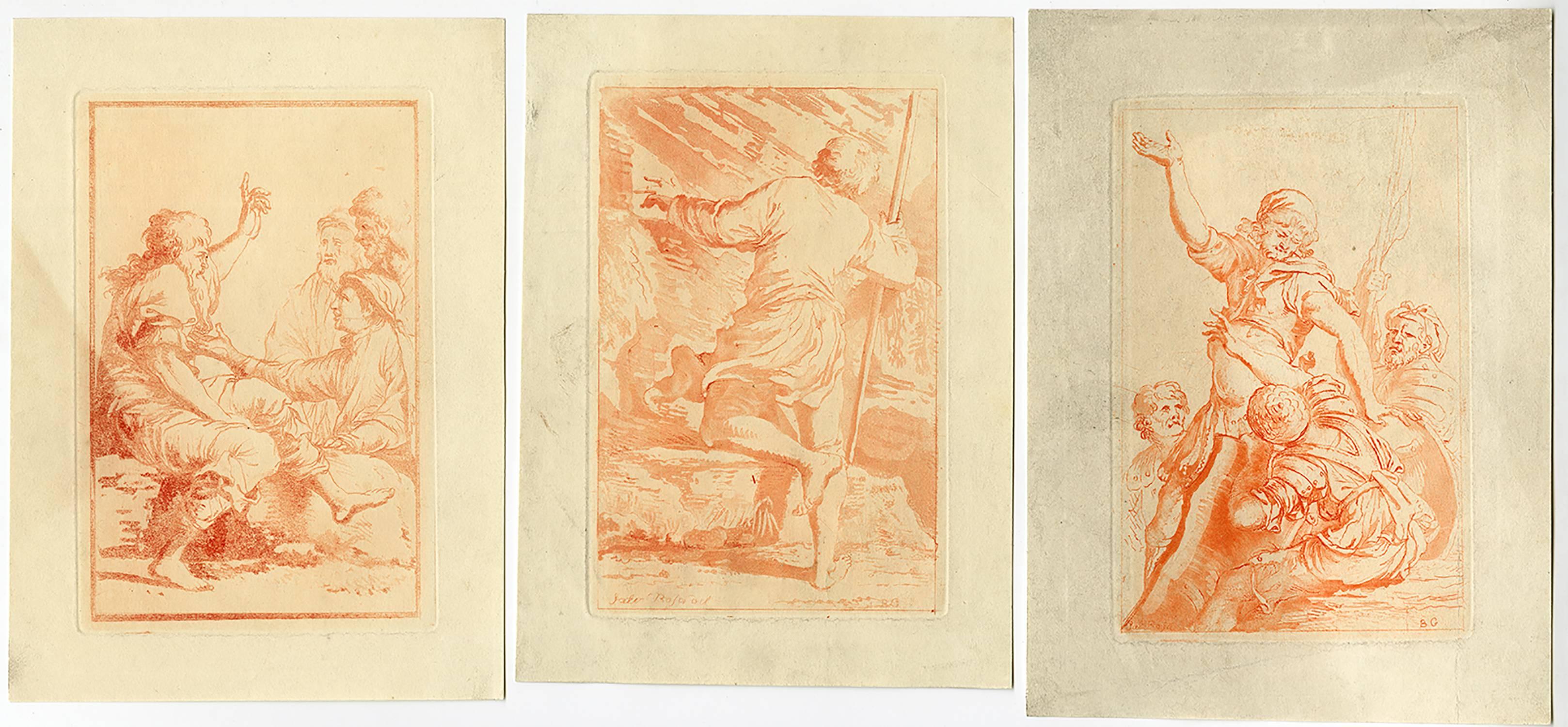 Collection of 15 prints with a variety of figures incl. military, farmers, beggars.
Line and aquatint etching on wove paper.

Copies after the famous "Banditi" by Rosa. We found reference that these were published at Christ's