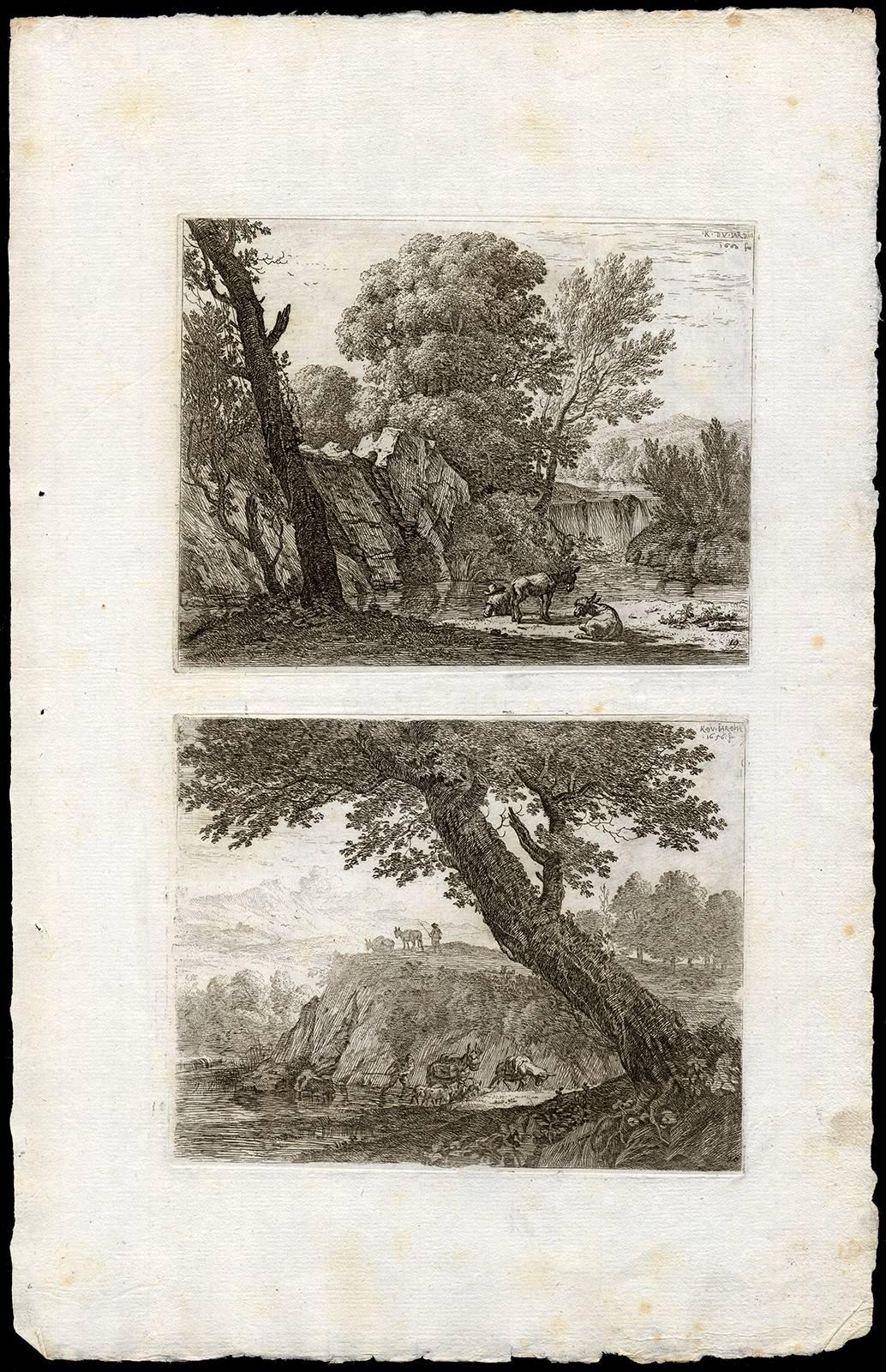 Etching on hand laid (verge) paper, with watermark of J. Dupuy, Auvergne 1742 (Churchill 515).

The collected etched works of Karel Dujardin. This includes all his charming animal and landscape etchings (which show horses, donkeys, cows, goats and