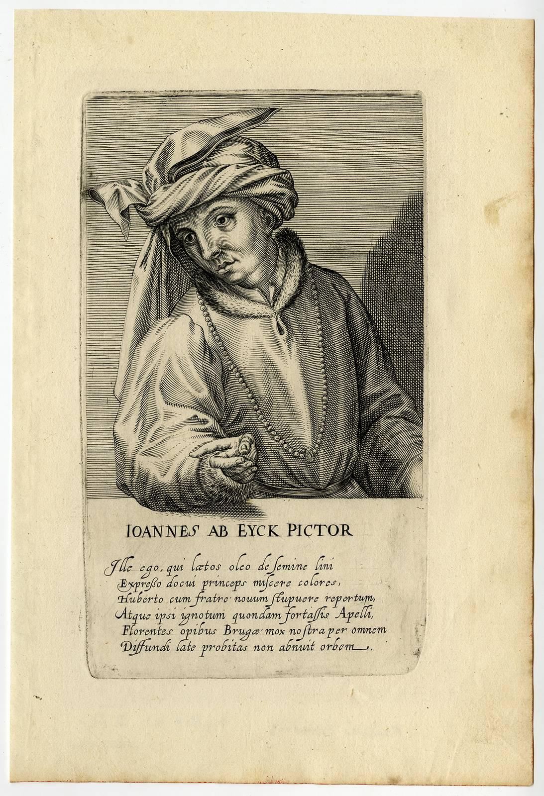 Ioannes ab Eyck pictor - Portrait of the painter Jan van Eyck. - Print by Hendrik Hondius the Elder