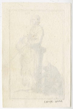 Untitled - An old woman with a basket and stick.