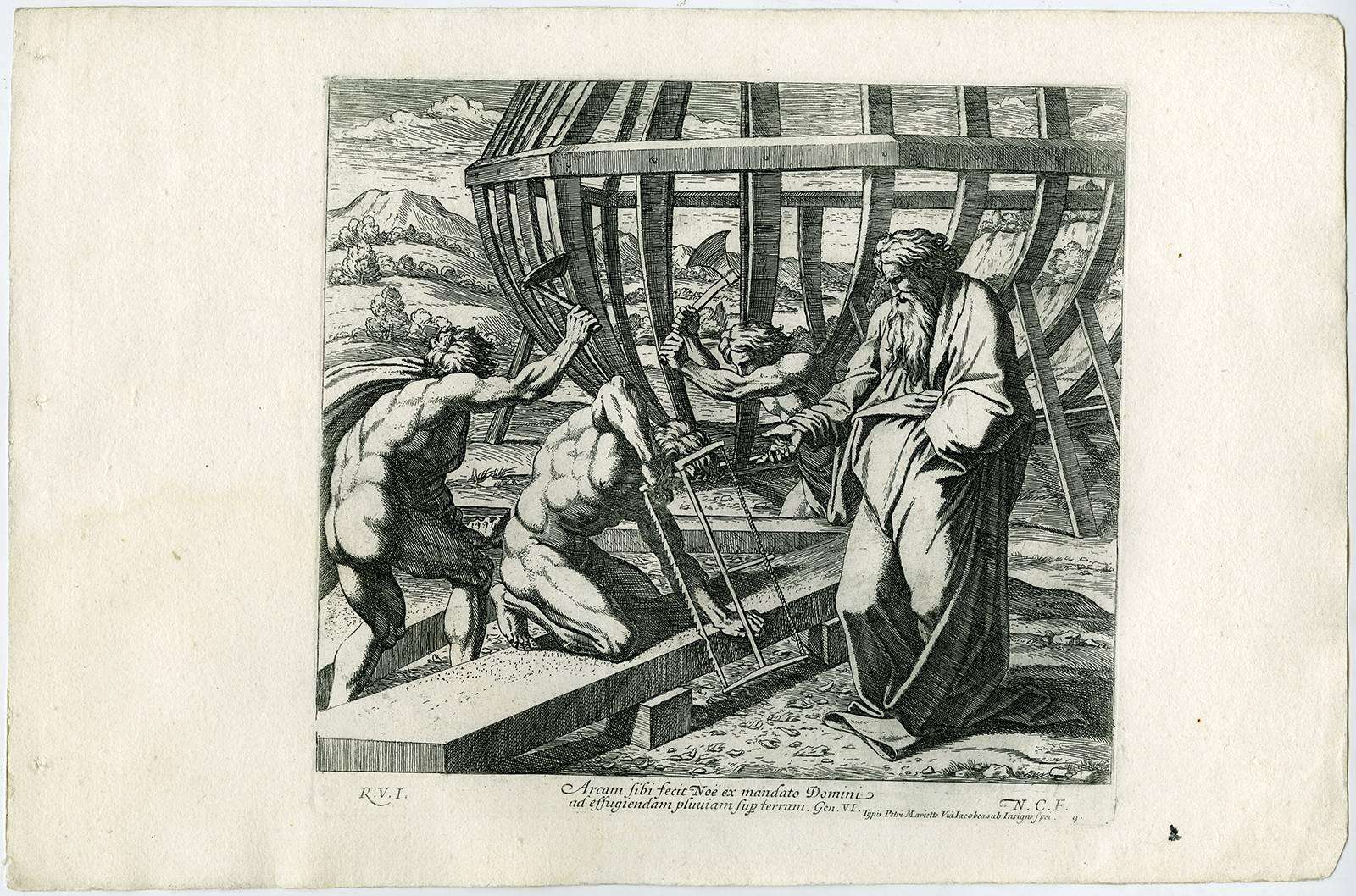 Nicolas Chapron Figurative Print - Arcam sibi fecit Noe ex mandato Domini … Gen. VI. - Plate 9: Noah [...].