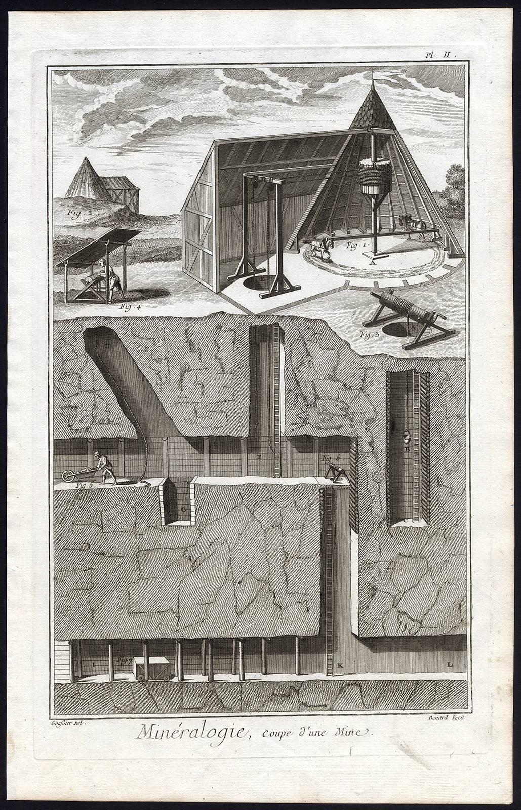 Mineralogie, coupe d'une mine. - Print by J.A. Defehrt and Bonaventure Benoit-Louis Prevost 
