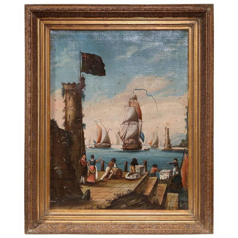 Unknown Landscape Painting - Early 19th Century French Oil on Canvas Painting in Carved Gilt Frame