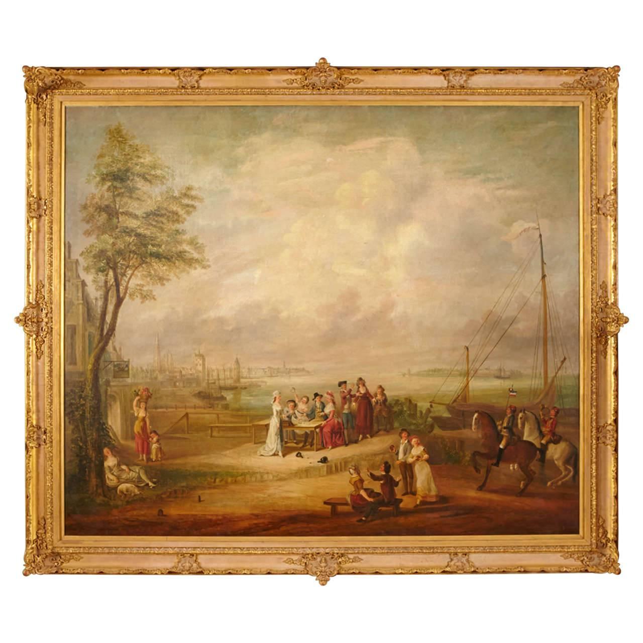 Unknown Figurative Painting - Monumental 18th Century French Oil on Canvas Painting in Ornate Gilt Frame