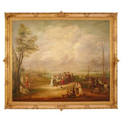 Monumental 18th Century French Oil on Canvas Painting in Ornate Gilt Frame