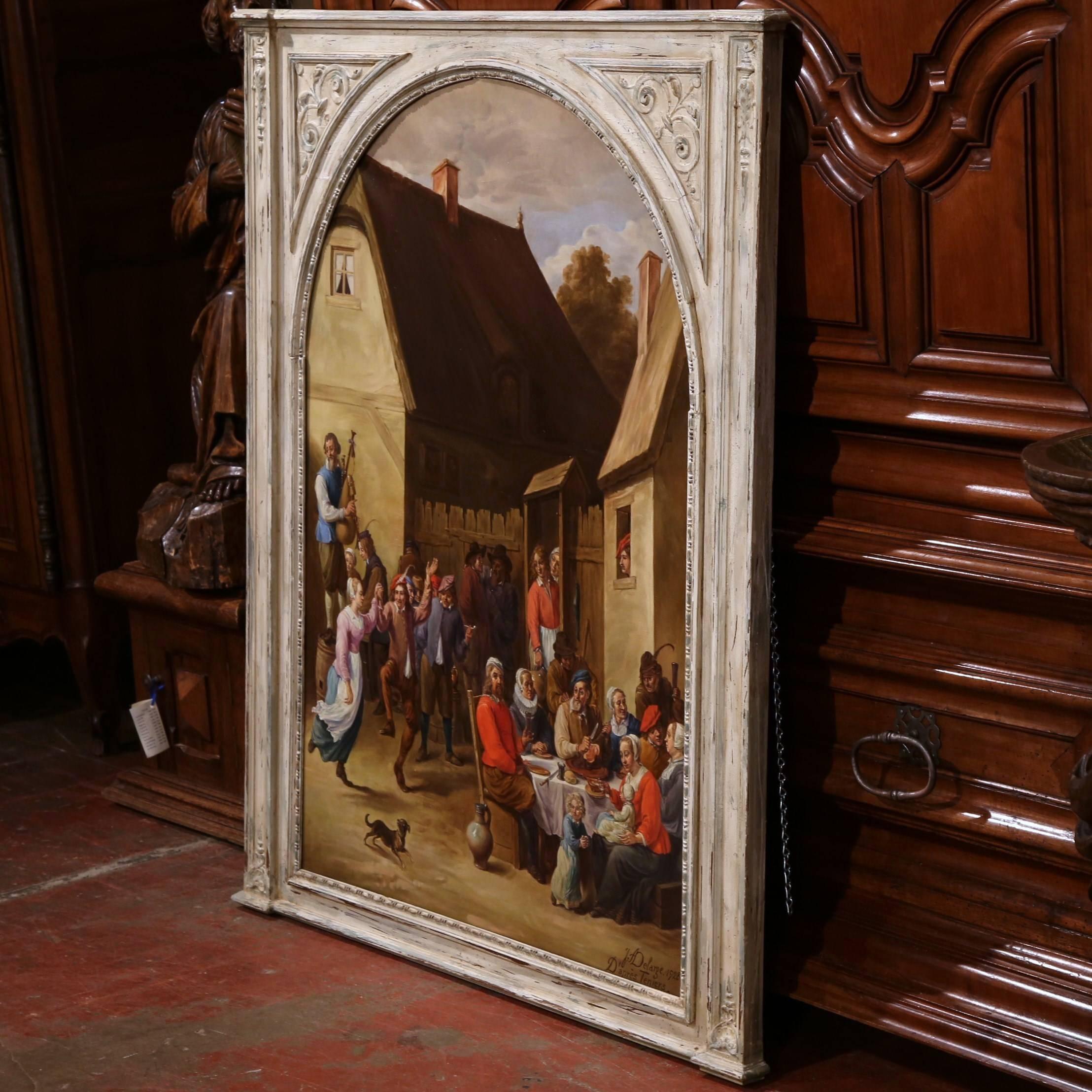 Early 20th Century French Oil Painting in Carved Frame Signed and Dated 1928 For Sale 2