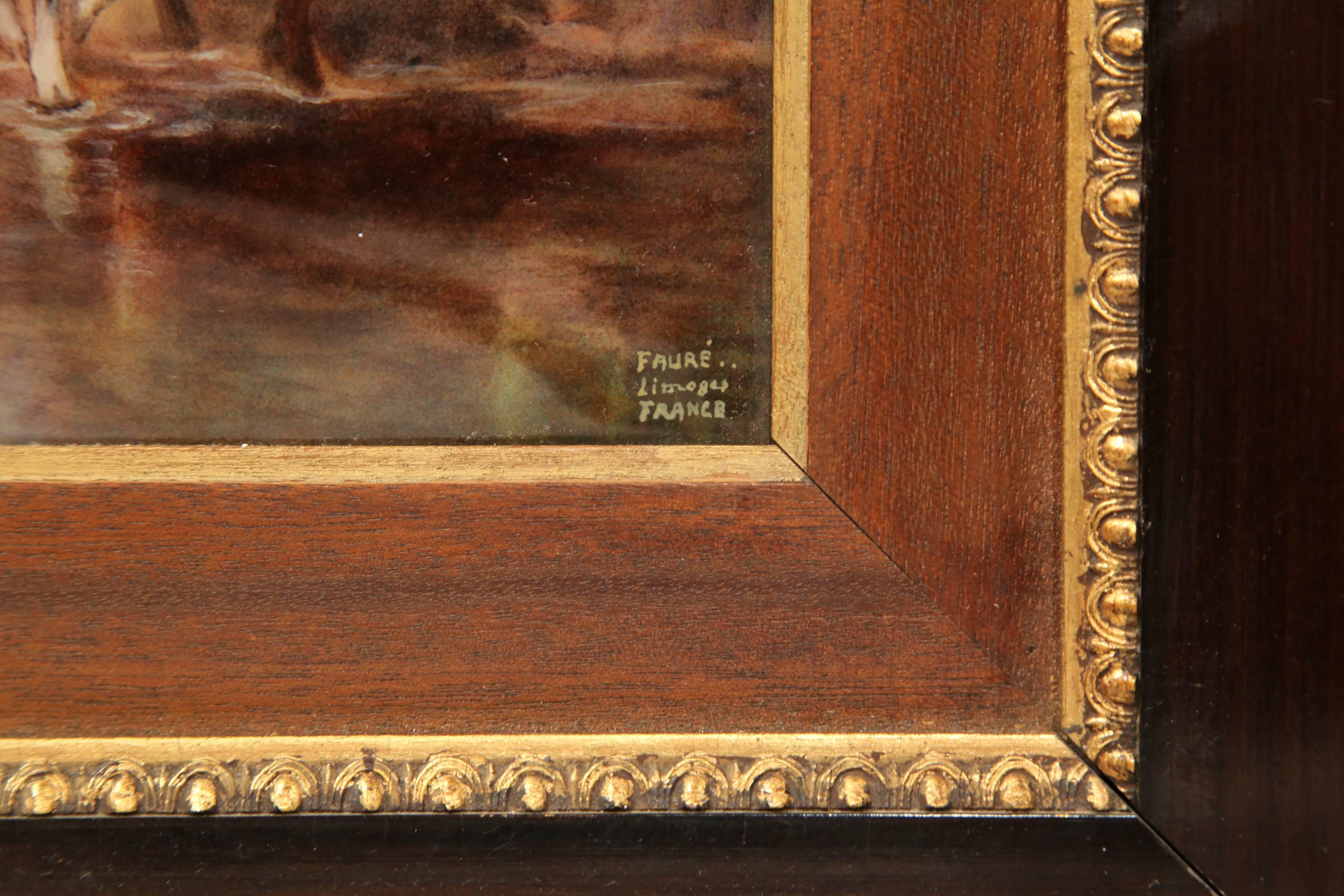 Early 20th Century, French Framed Enamel Cow Painting Signed Faure Limoges 2