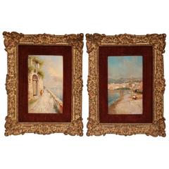 Pair of 19th Century Italian Oil Paintings in Original Frames Signed G. Battista