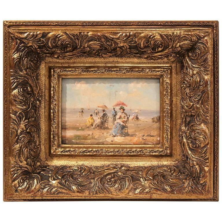 Unknown Figurative Painting - Mid-20th Century French Impressionist Painting in Gilt Frame Signed R. Wilson