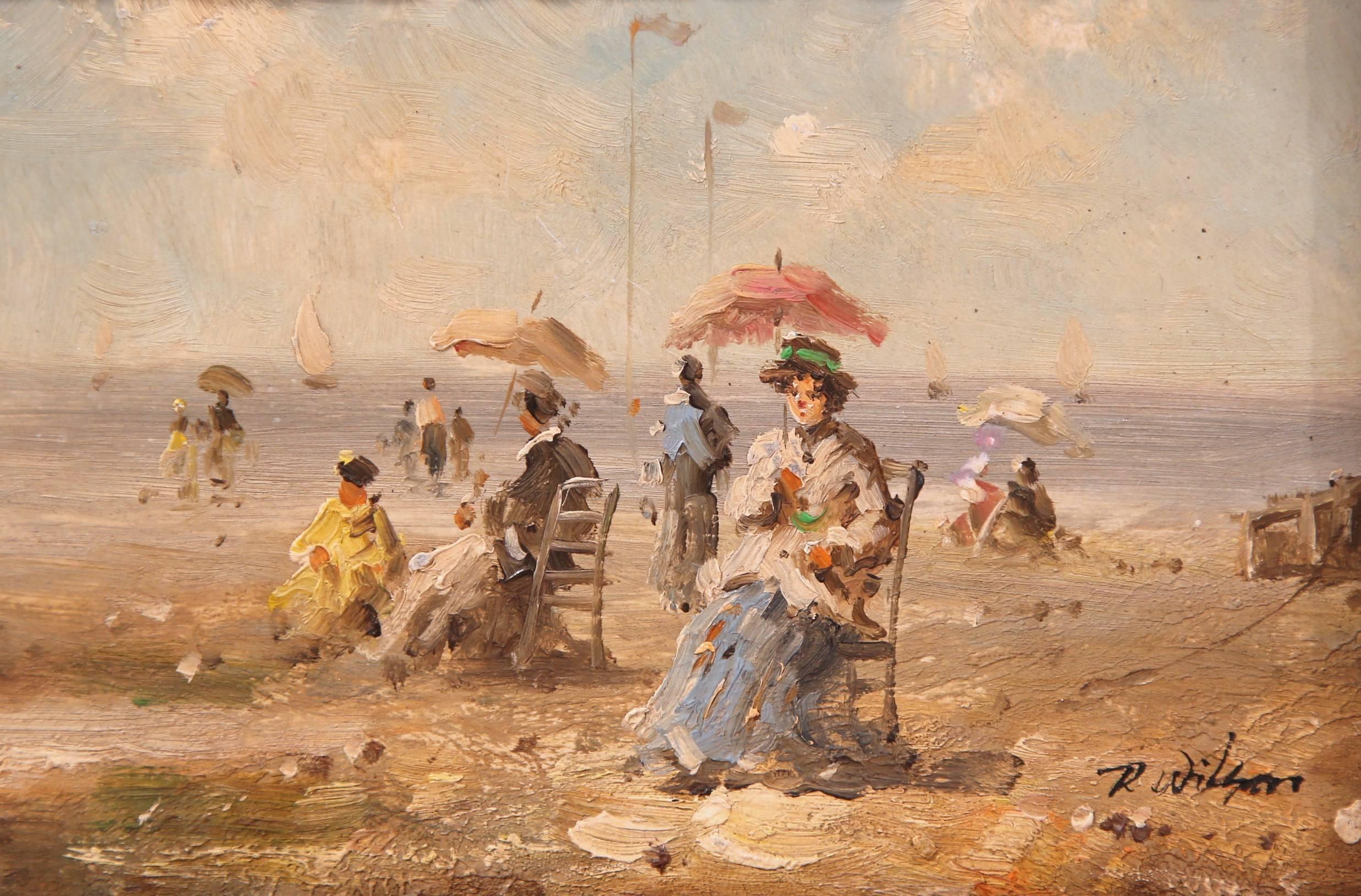 Peinture impressionniste française du milieu du 20e siècle dans un cadre doré signé R. Wilson - Painting de Unknown