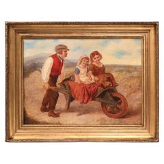 19th Century English Oil on Canvas Painting in Gold Leaf Frame Signed A. Green