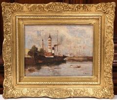 19th Century French Oil Painting in Ornate Gilt Frame Signed Charles Pecrus