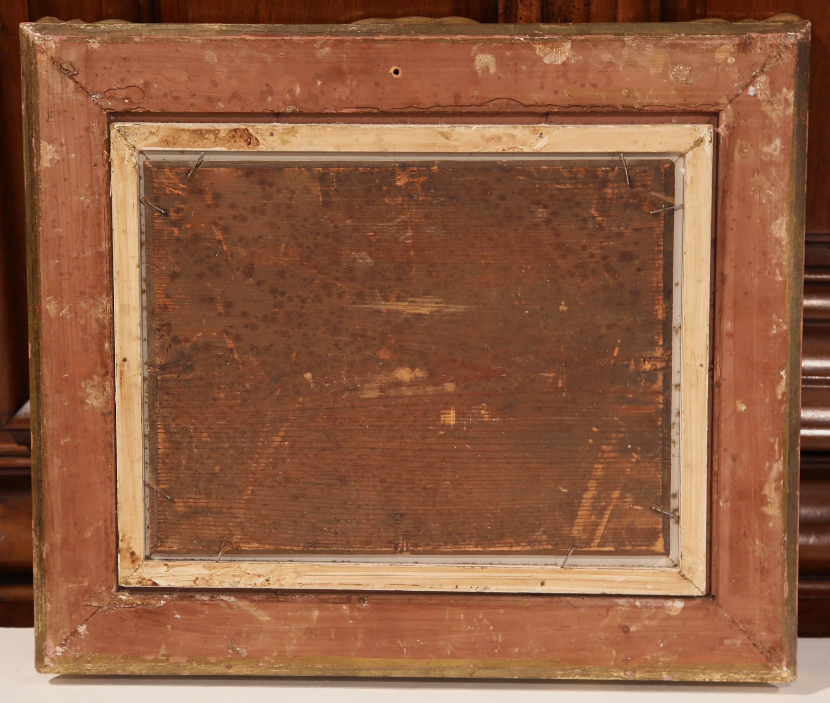 Peinture à l'huile française du 19ème siècle dans un cadre doré orné signé Charles Pecrus 2