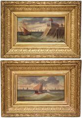 Pair of 19th Century French Oil on Board Paintings in Gilt Frames Signed Noel