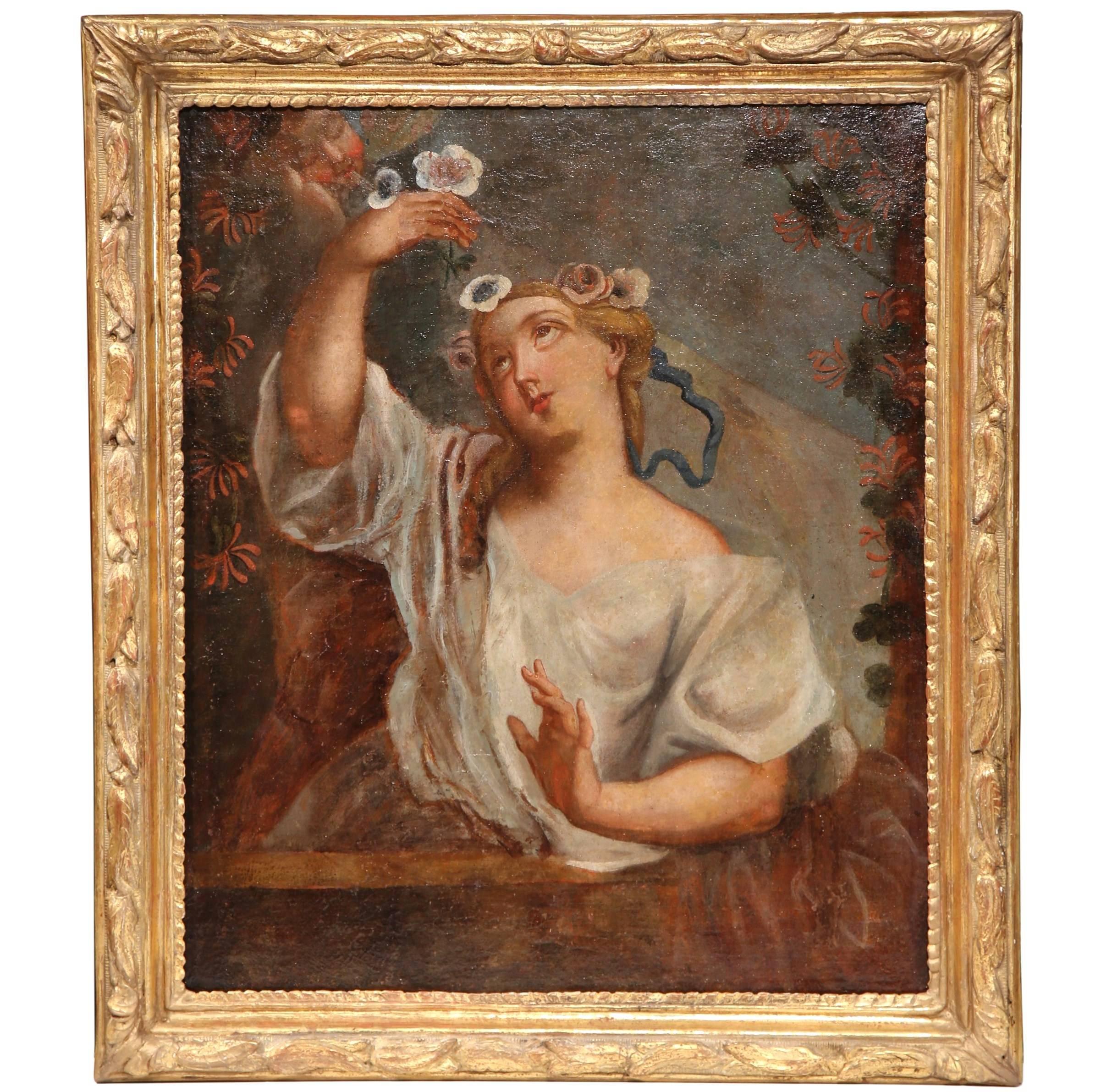Unknown Figurative Painting - Early 18th Century Oil on Canvas Painting of a Young Beauty in Carved Gilt Frame