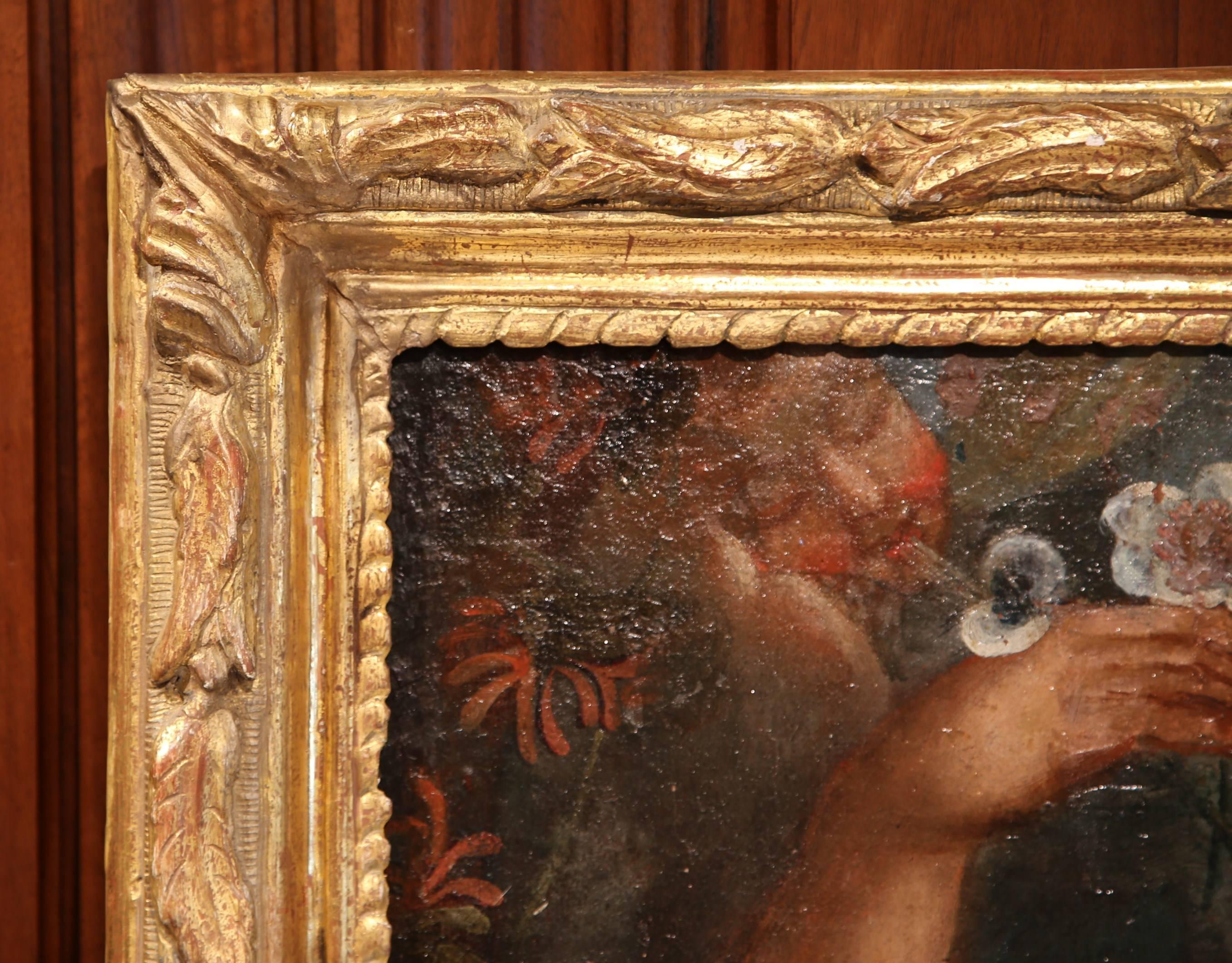 Early 18th Century Oil on Canvas Painting of a Young Beauty in Carved Gilt Frame For Sale 3