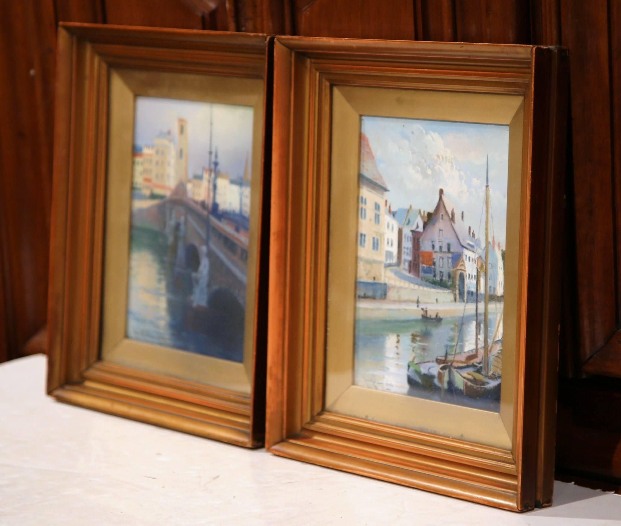 Pair of Early 20th Century English Framed Watercolors Scenes Signed and Dated For Sale 1