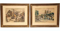 Pair of 19th Century French Framed Watercolor Paris Views Signed Seignie