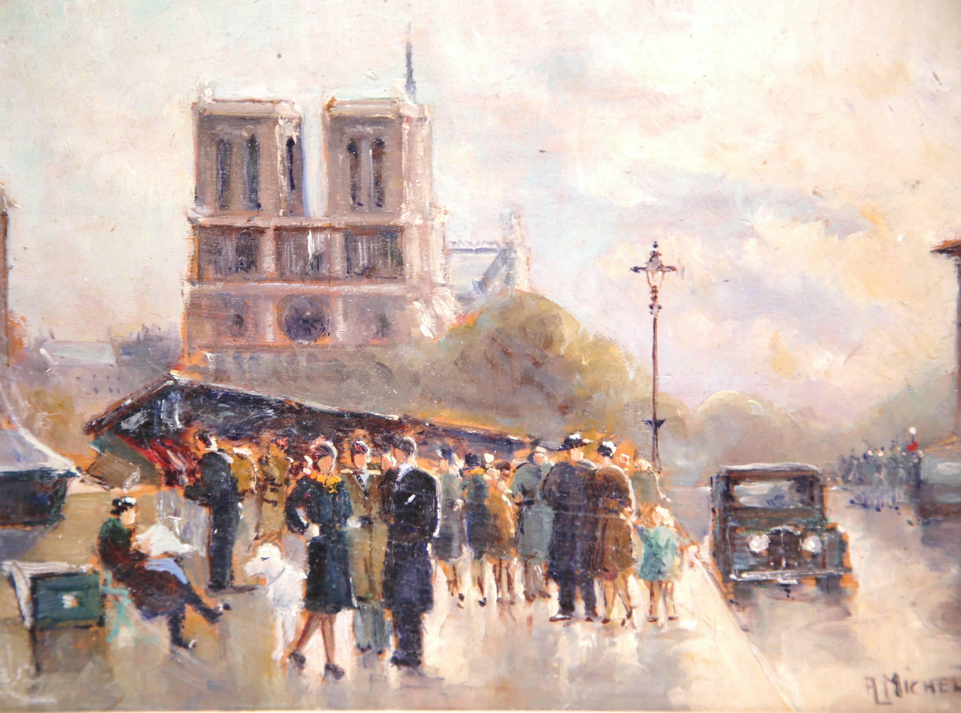 Pair of  Mid-20th Century French Paris Scenes Paintings Signed A. Michel For Sale 2