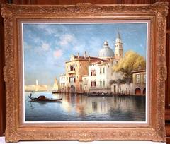 Late 19th Century Venice Oil Painting in Gilt Frame Signed Robert Vallin