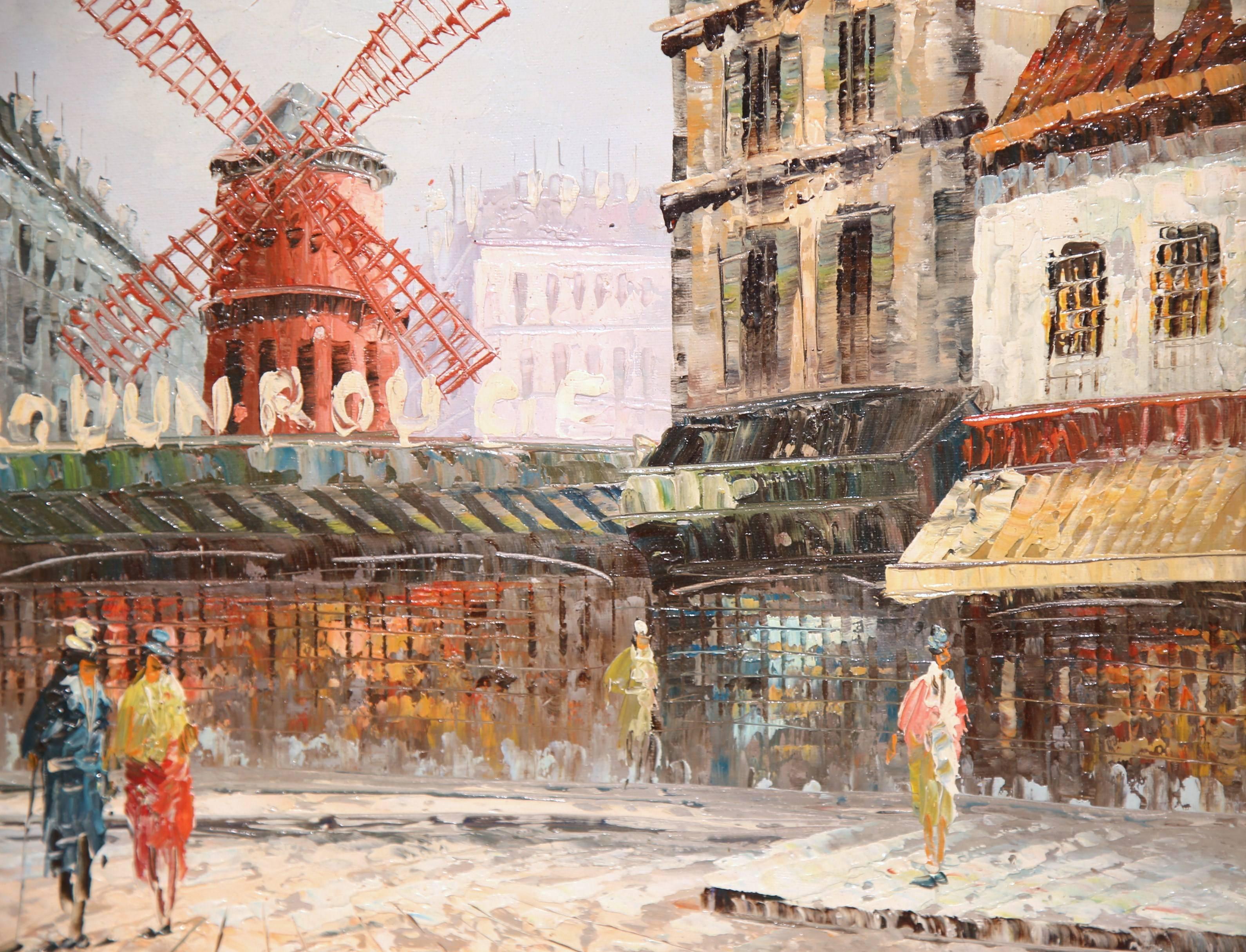 Peinture française du début du 20e siècle « Le Moulin Rouge » dans un cadre doré ancien en vente 2