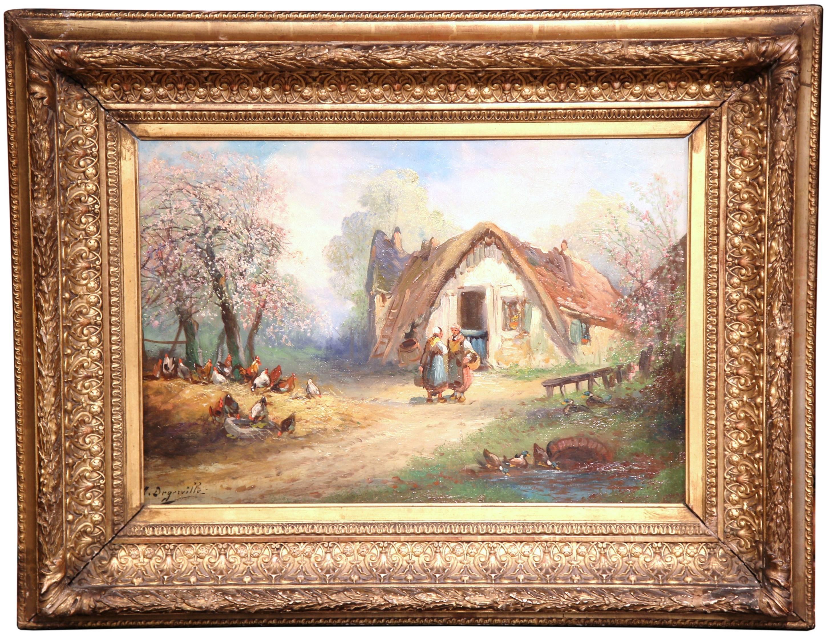 Unknown Landscape Painting - 19th Century French Oil on Canvas Country Scene Painting Signed Degerville