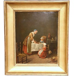 19th Century French Oil Painting on Board "Saying Grace" in Giltwood Frame