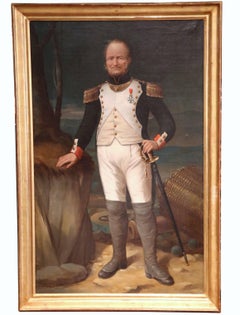 Large Mid 19th Century Oil Painting of a French Officer in Gilt Frame
