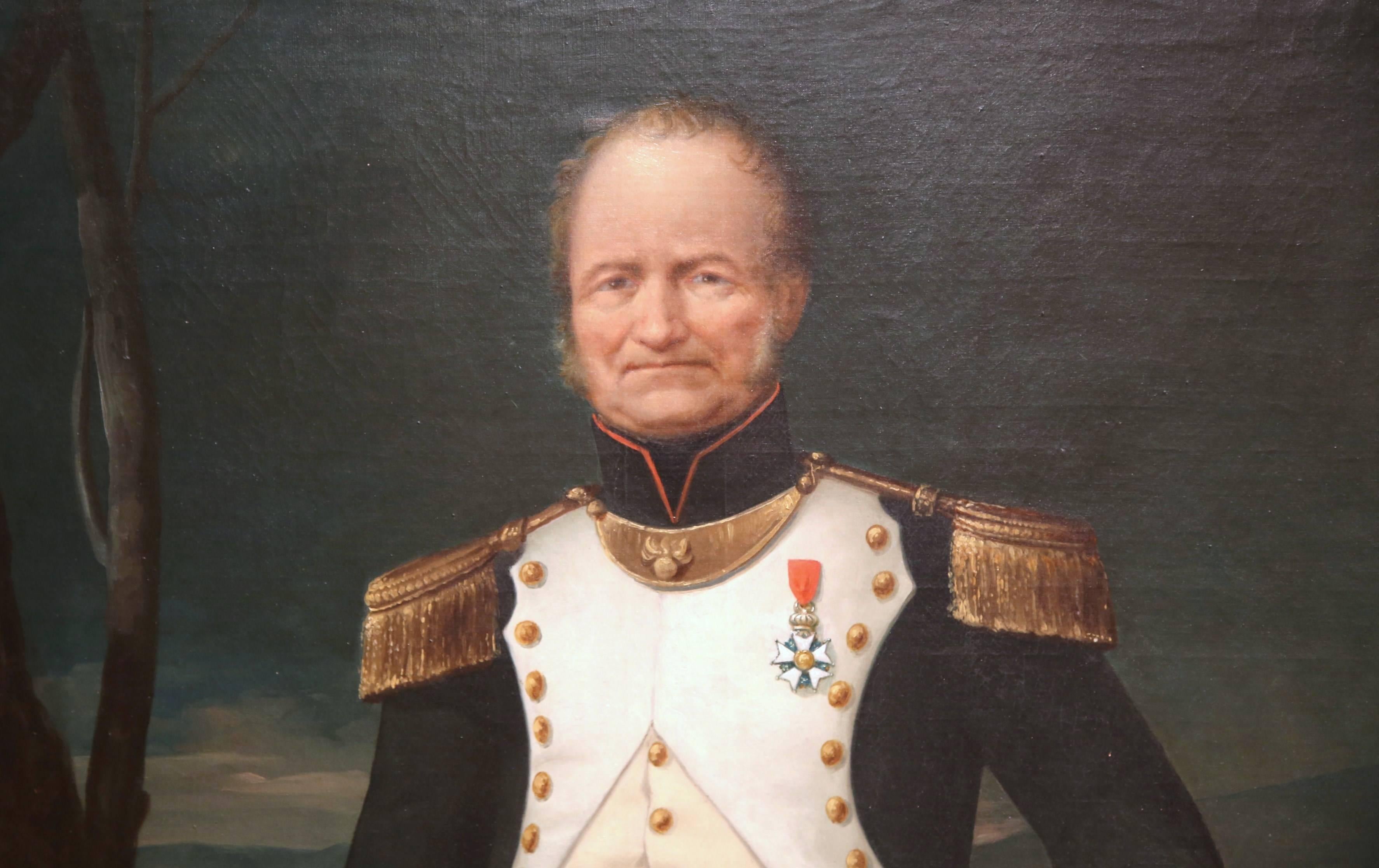 Large Mid 19th Century Oil Painting of a French Officer in Gilt Frame - Gold Portrait Painting by Unknown
