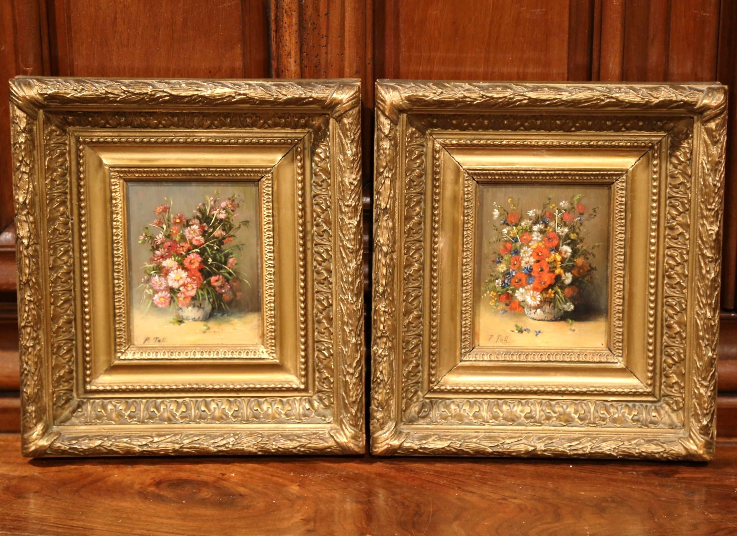 Pair of 19th Century Framed Still Life Flowers Paintings Signed P. Tall 1