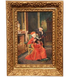 Early 20th Century French Painting with Priest and Cardinal Signed M. R. 1905