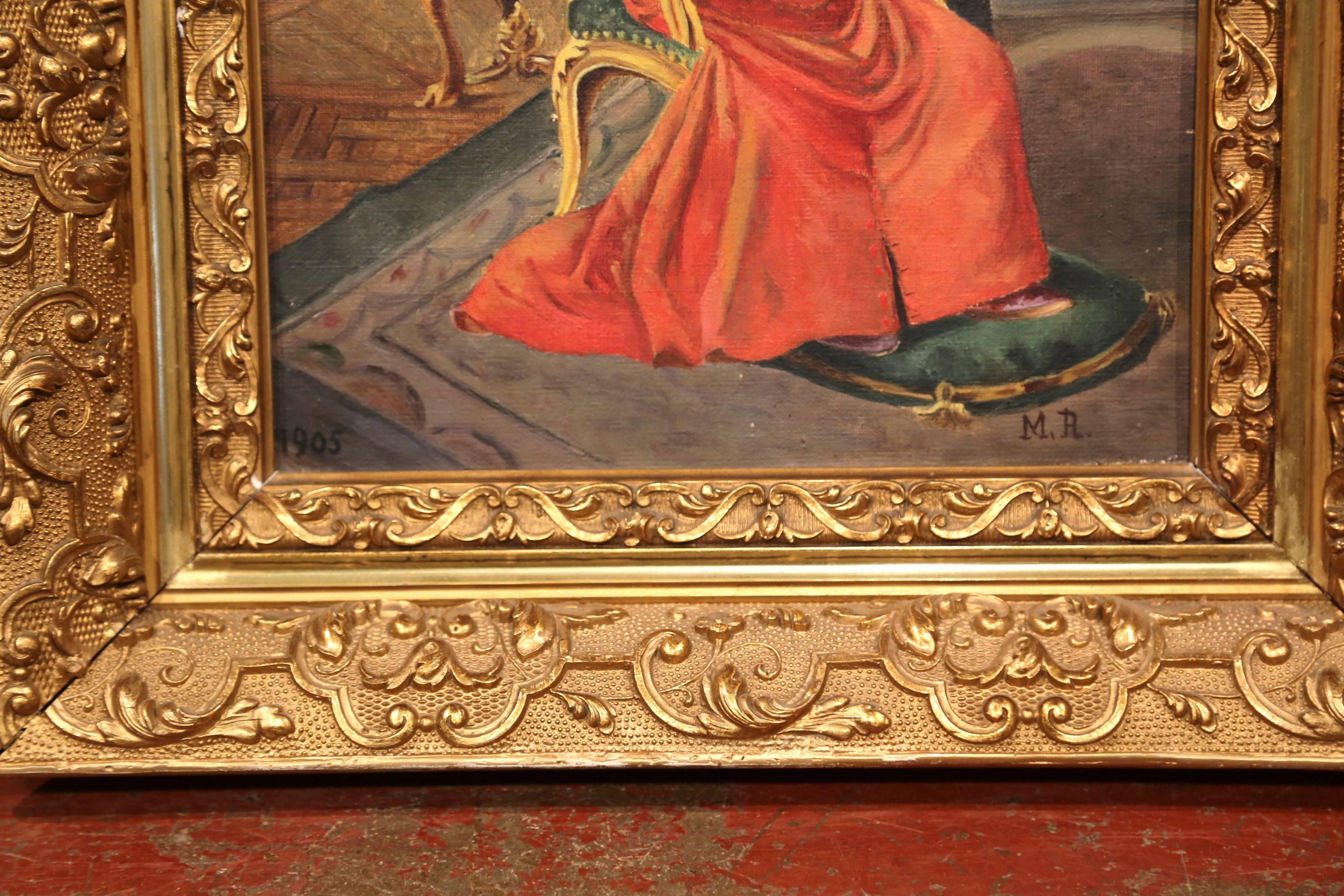 Early 20th Century French Painting with Priest and Cardinal Signed M. R. 1905 - Brown Figurative Painting by Unknown