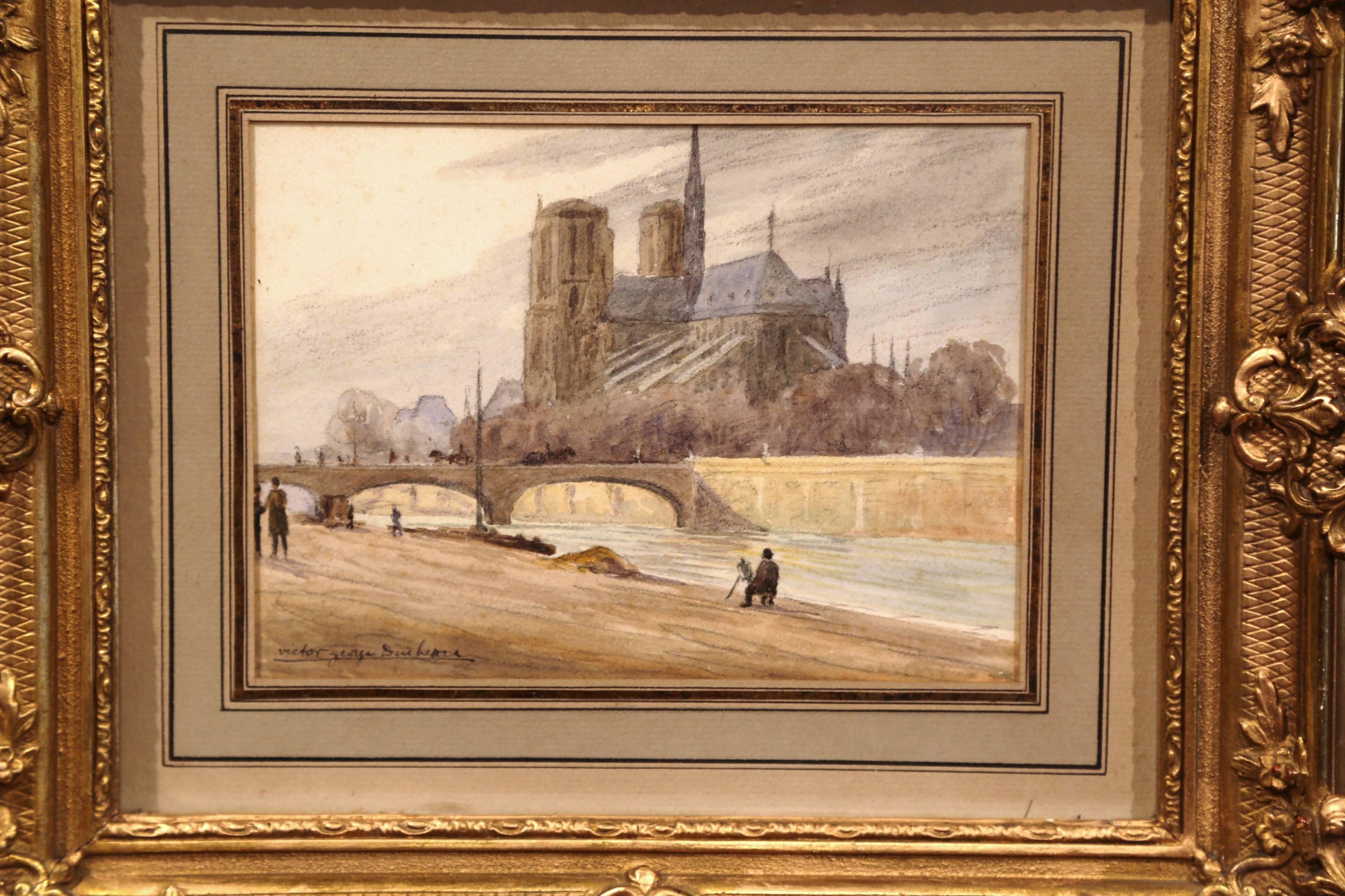 Pair of 19th Century French Parisian Scenes Watercolors Signed Duchesne 2