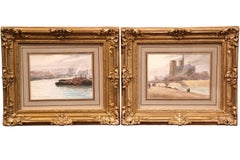 Pair of 19th Century French Parisian Scenes Watercolors Signed Duchesne