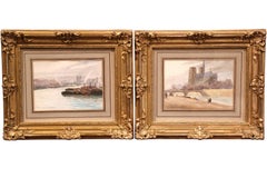 Pair of 19th Century French Parisian Scenes Watercolors Signed Duchesne