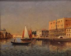 19th Century French Venice Oil on Canvas Painting in Gilt Frame Signed Chatelin