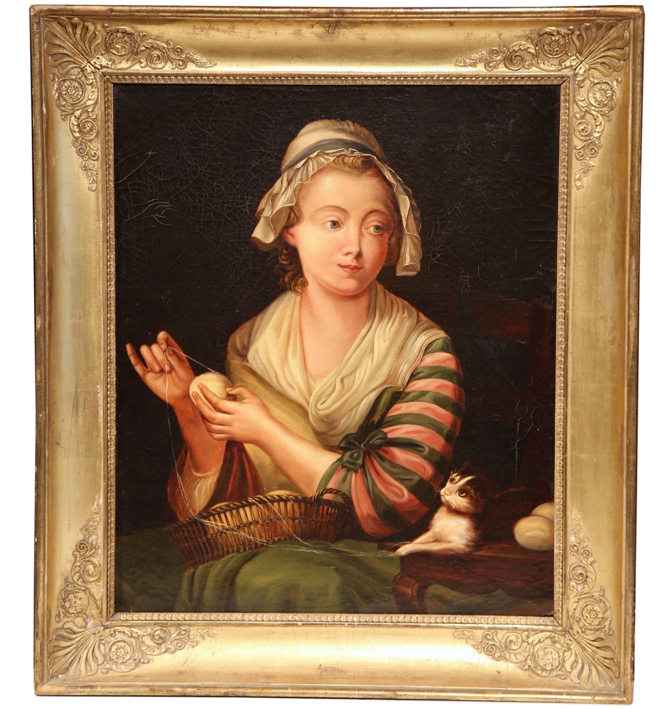 Unknown Portrait Painting - 19th Century French Oil on Canvas Portrait in Gilt Frame