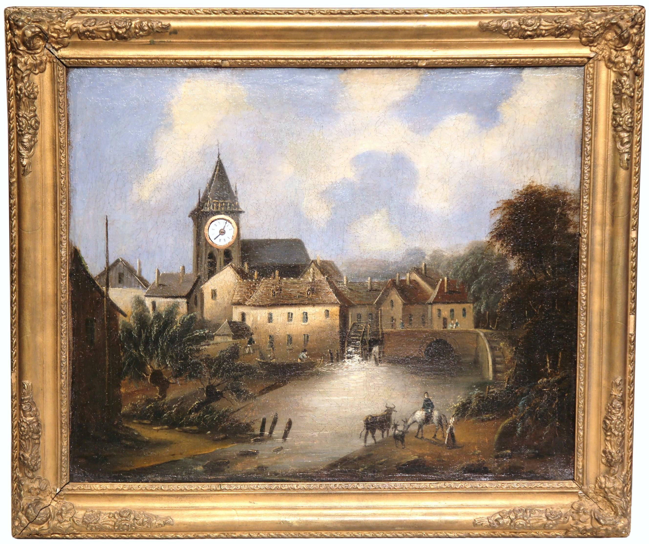 Unknown Landscape Painting - 18th Century French "Clock Painting" with Original Movement in Working Order