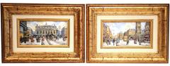 Pair of Early 20th Century Paris Scenes Paintings in Gilt Frames Signed P. Suez