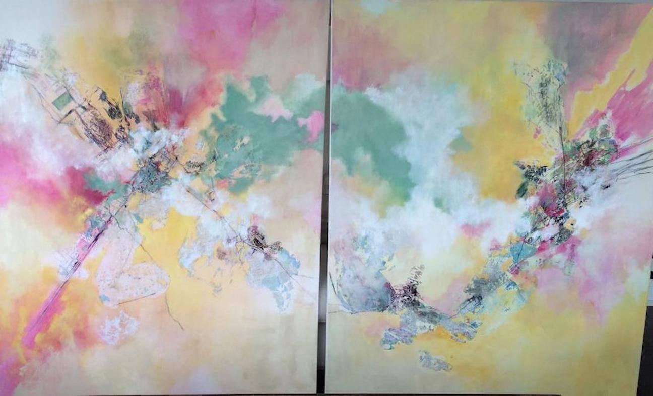Isabel Turban Abstract Painting – Fuerza Diptychon, Dubai-Karte