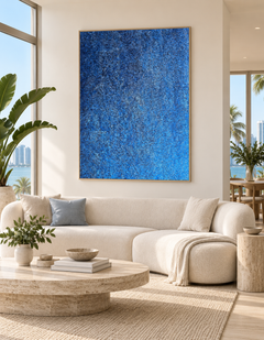 „Tempo Blue“ – abstraktes Gemälde, Acryl und Tinte auf Leinwand, 160 x 130 cm, 2025